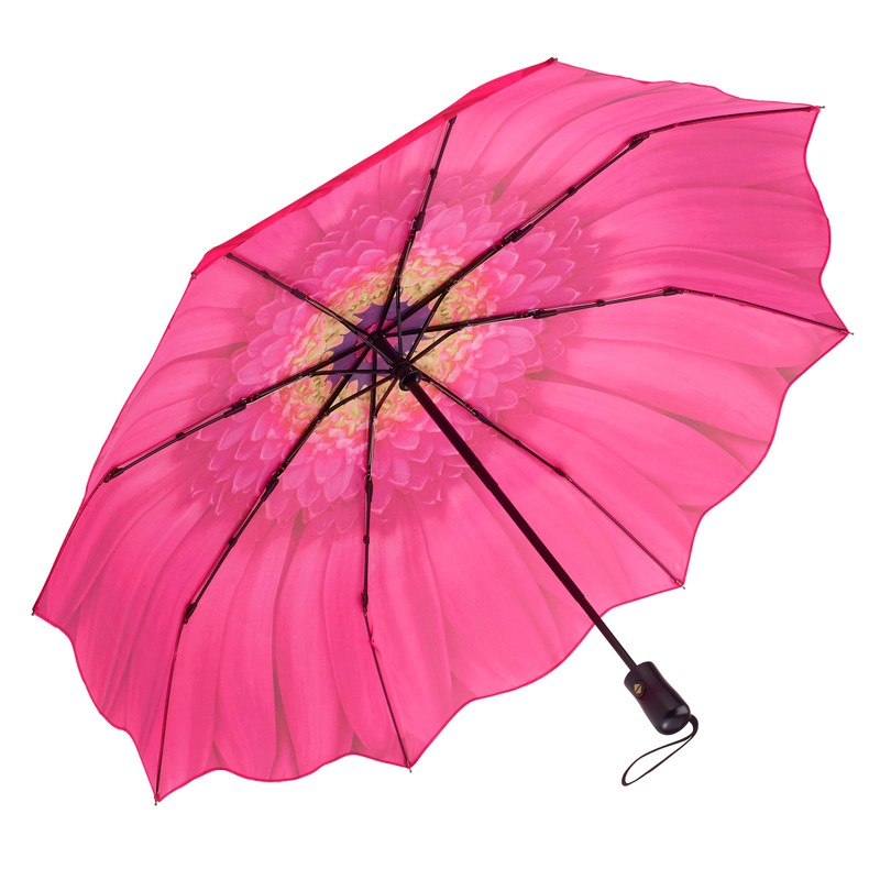 Galleria-Pink Daisy Auto-Open/Close Large Portable Rain Folding Umbrella