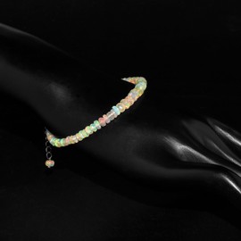Valentines Day Gifts For Her Natural Ethiopian Opal Bracelets for Women Dainty Beads Birthstone Crystals And Healing Stones Jewelry, 925 Sterling Silver Chain 8 inch