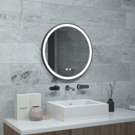 KAASUNES 26" LED Lighted Round Mirror Wall Mount Circle Illuminated Bathroom Vanity Mirror with Anti-Fog Demister Pad Built in Touch Switch
