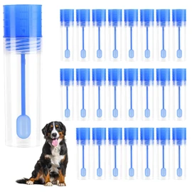 Chair Sample Tubes, Pack of 24 Faecal Sample Tubes Dog and Cat, 15 ml Faecal Sample Tube with Spoon and Label Stickers, Chair Tube with Spoon, Examination Tube for Pets for Testing
