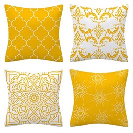 Set of 4 Luxton Home Decoration Yellow Cushion Covers, Soft Flannel Square Cushion Cover Set Yellow Floral Sofa Couch Lounge Decoration Pillow Covers 45x45cm