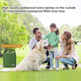 SFIUYDS Dog Food Travel Bag,Pet Food Container 20 lb w/2PCS Collapsible Dog Travel Bowls and Zipper Side Pocket(Green, Large)