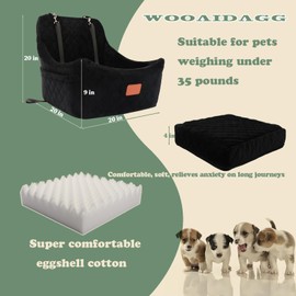 WOOAIDAGG Dog Car Seat for Medium Sized Dog,Pet Travel Car Bed with Seat Belt Channle,Fully Detachable and Washable Car Dog Seat with Adjustable Straps,3 Straps Easy to Install (Black)