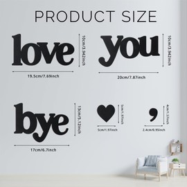 Love You Bye Sign Above Door Wooden Door Topper Decoration, Love You Bye Sign for Door Frame Corner Wall Décor Home Art Gift, Hallway Entryway Decorations Express Loves and Warm(Black Color with Heart)