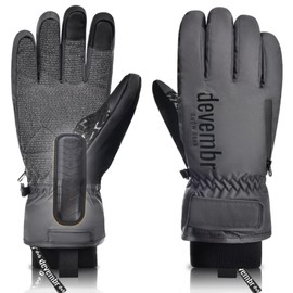devembr Ski Gloves with Wrist Guards and Undercuff Design, Snowboarding Gloves Touchscreen, Gray, L