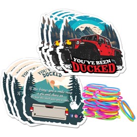 FELYC Duck Duck Tags, You 've Been Ducked Card, Duck Duck Ducking Game Card, Car Duck Tags for Rubber Ducks Design with Round Hole and Rubber Bands 35Pack Set (Red-7FD235)