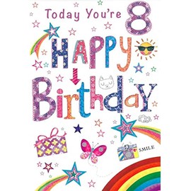 Age 8 Girl Birthday Card - 8th Birthday Sunshine Shooting Star Glitter 7.5x5.75"