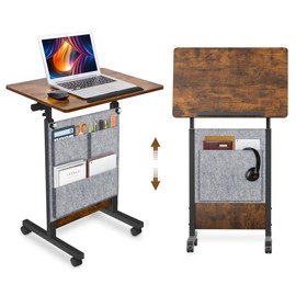 KOUPA Height Adjustable Standing Desk with Storage Bag 16 x 24 in, Portable Rolling Mobile Stand Up Table with Wheels, 360° Flip Laptop Computer Desk for Home Office, Rustic Brown