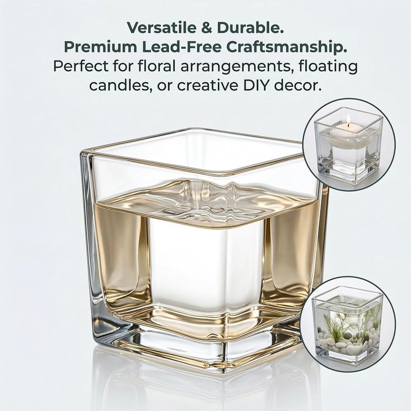 6 Pack Square Glass Vase 4" x 4" x 4",