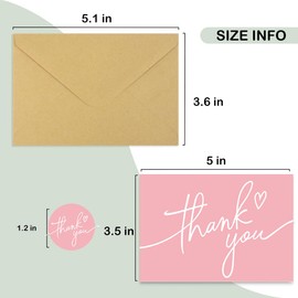 32 Pack 350GSM | Thank You Cards Matching Sealing Stickers with Envelopes | Baby Shower & Wedding Thank You Notes & Cards for Teather,Graduation,Business,Holiday Gifts 3.5x5 inches (Pink Heart)