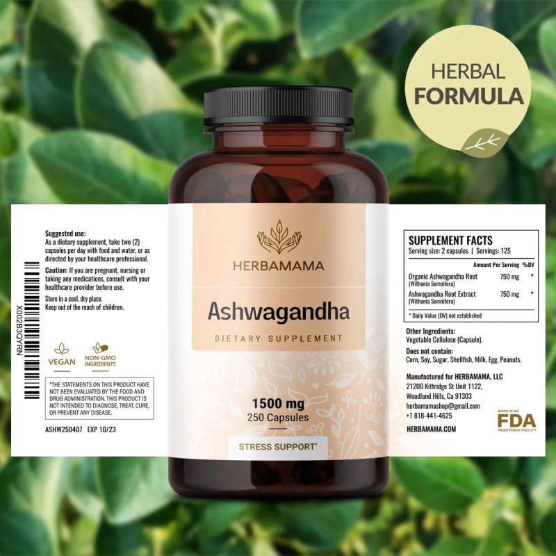 Herbamama Cápsulas De Ashwagandha 1500mg Para Relajación