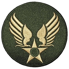Papapatch US Air Force USAF Logo Star Wings Army Military Embroidered Sewing on Iron on Patch - OD Olive Drab Gold (USAF-Wing-OD-Gold)