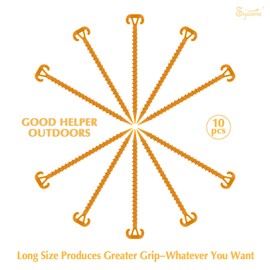 Tent Stakes Anclaje de Suelo en Espiral de 11" Naranja, en La Playa y Césped para Asegurar Animales, Carpas, Toldos y Mantas de Playa, Pila de Plástico 5 Cortos + 5 Largos, Incluye Cepillo y Bolsa