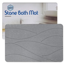 GABNICO Diatomaceous Earth Stone Bath Mat - Large Non-Slip Shower Mat with Quick-Drying, Super Absorbent Surface - Natural Gray Bathroom Floor Mat, Easy to Clean (Dark Grey, 23.6X15.4)