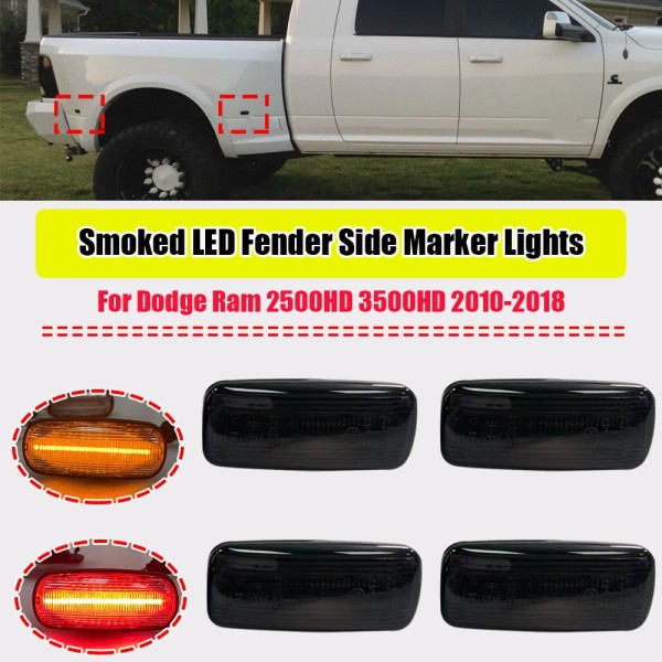 LUC 4X Smoked LED Fender Side Marker Lights For 10-18