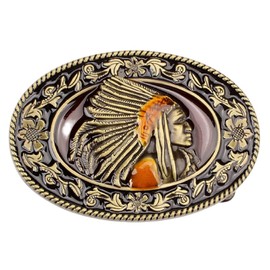 Indian Chef Belt Buckle Men Filigree Belt Buckle Indian Tribal Warrior Head Western Cowboy Belt Buckle Punk Rock, bronze