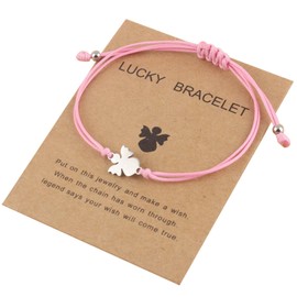 Guardian Angel Bracelet Girls with Adjustable Braided Rope - Christening Gifts for Girls, Communion Gifts for Girls, Guardian Angel Gift for Girls, Made of Pink Fabric with Metal Pendant, Wax thread,