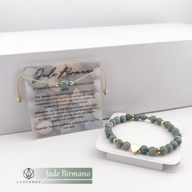 Luxfancy Pulsera Jade Birmano, Set de 2 Pulseras de Piedras Naturales, con Chapa de Oro, + 1 Regalo adicional..!! (Jade Birmano)