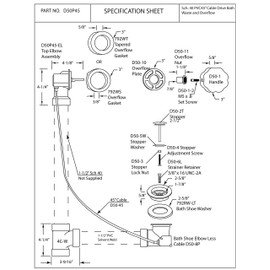 Westbrass D50P45-20 45" Cable Drive Standard Bath Drain Trim Kit with Rotary Overflow Cover Knob, Pop-Up Stopper and SCH. 40 PVC Fittings, 1-Pack, Stainless Steel