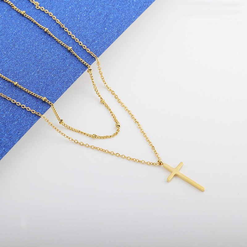 Ovian Sideways Cross Necklace for Women 18K Gold Plated Stainless