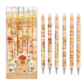 SKIPTHYBER Capybara Erasable Ballpoint Pen Set, 6 Pieces Animal Erasable Gel Pens, Ball at the End for Removing the Ink Ballpoint Pen Blue, Diameter of Lead 0.5 mm