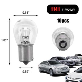 Yourkar 10 PCS Car Brake Bulb, 1141 12V 21W Auto Brake Flat Angle Single Light Bulb, High Brightness Brake Tail Turn Signal Light Bulbs Replacement, Universal Car Accessories (Flat Angle)