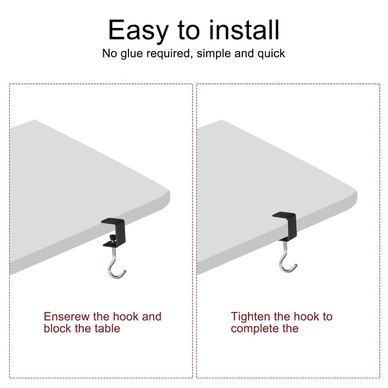 sourcing map 2pcs Desk Hook Clamp 0.2"-1.4" Clamping Range Bag