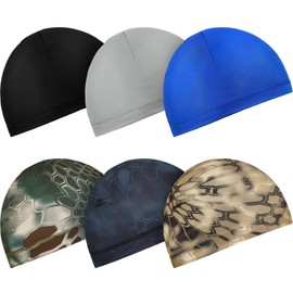 Boao 6 Pieces Cycling Skull Caps Running Sweat Wicking Hats Helmet Liner for Men and Women (Black, Grey, Dark Blue, Camouflage)