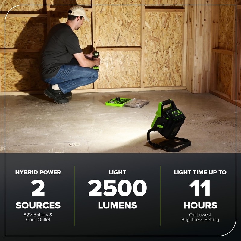 Greenworks 82V (AC/DC) 2500-Lumen LED Work Light, Battery and Charger