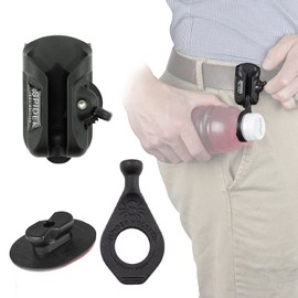 Spider Tool Holster - Bottle Holster Kit - (1) Self Locking, Quick Draw Belt Holster Clip + (1) Stretchable Water Bottle Gripper + (1) Peel and Stick Adhesive Tab for Tumbler, Mug, Cups