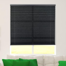 CALYX INTERIORS Pleated Fabric Window Shade, Light Filtering, Cordless, 30.5" W x 60" H, Black