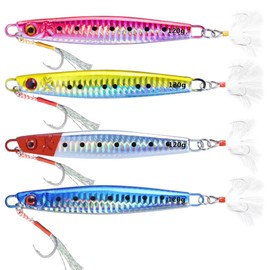Deep Sinking Sea Fishing Lures, LULUWA 4pcs 60g/80g/100g/120g/150g/180g Hard Metal Sea Spinner Fish Bait for Tuna Salmon Grouper & Jigging Lure (11.2cm-120g-4pcs)