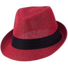 Ashen Fane Kid's Paper Straw with Black Band Fedora Hat, Red