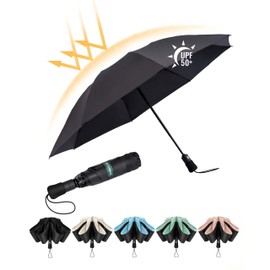 Chakipee Umbrella Windproof Strong Compact Black Umbrellas - Automatic Umbrella for Women and Men, Portable Folding UV Umbrella for Travel - Fits Car & Backpack for Sun, Wind and Rain