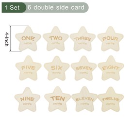 YOKIVE Monthly Milestones, Wooden Milestones Monthly Cards Announcement Signs | Great for Child Gifts, Photography Props (Star, Wooden Color, 4 x 4 Inch)
