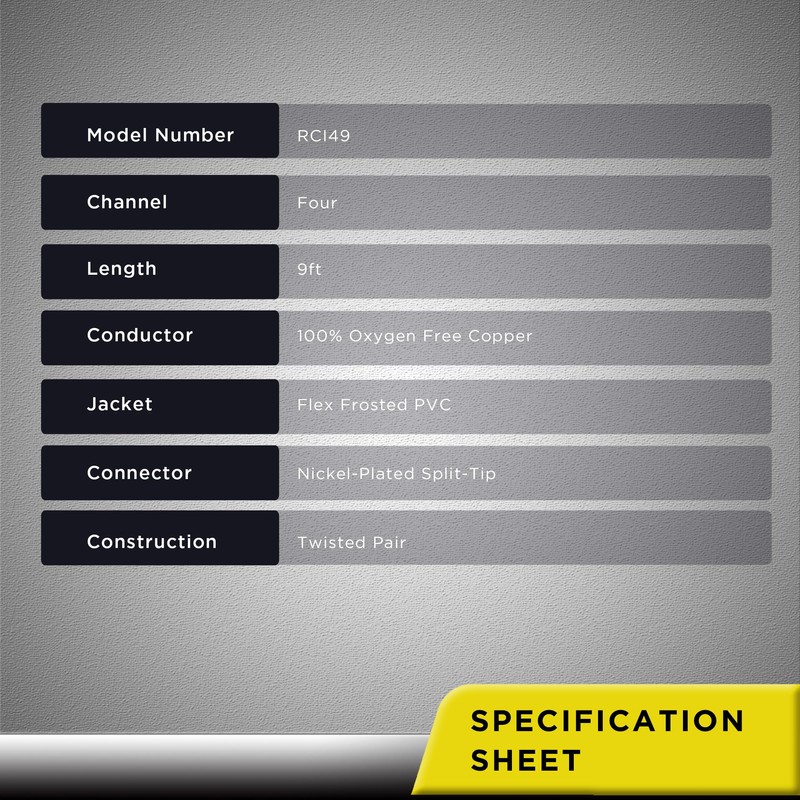 RECOIL RCI49 100% Oxygen Free Copper 4-Channel RCA Audio Cable,