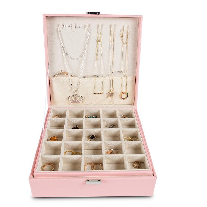 Frebeauty Earring Organizer Classic Jewelry Box 50 Slots Double Layer
