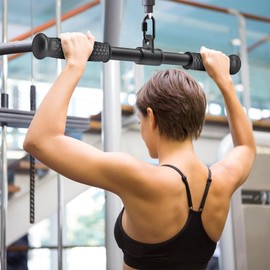 SELEWARE 18" Rotating Straight Bar, Pull Down Bar with Non-Slip Grip, Cable Machine Attachment for Home Gym Pulley System