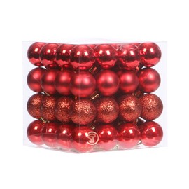 Sea Team 64-Pack Christmas Ball Ornaments with Strings, 30mm/1.18-Inch Mini Size Baubles, Shatterproof Plastic Christmas Bulbs, Hanging Decorations for Xmas Tree, Holiday, Wedding, Party, Red