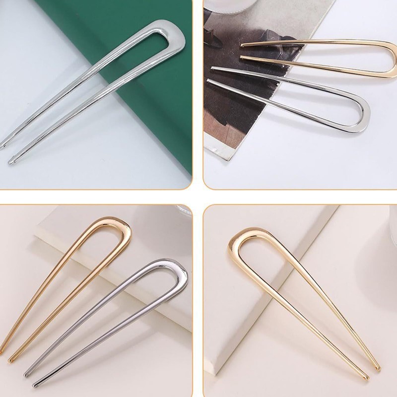 Ling & Bai 4Pcs French Hair Pins, Metal U Shaped