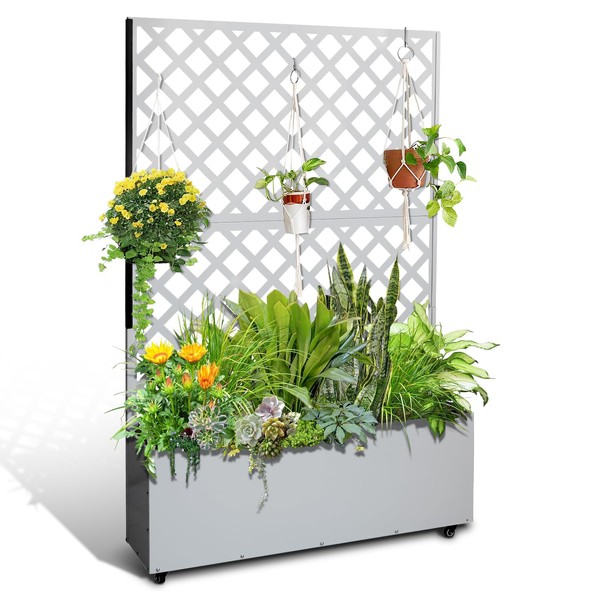 CuisinSmart Metal Planter Box with Trellis Privacy Screen, Raised Garden
