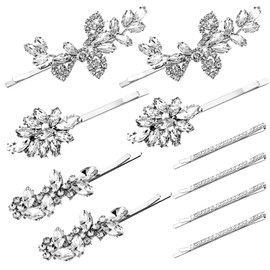10 Pcs Rhinestone Wedding Hair Clips For Brides Bridal Crystal Hair Pins 4 Styles Silver Bobby Pins Barrettes French Hairpins Elegant Leaf Flower Wedding Hair Accessories For Women Bridesmaids