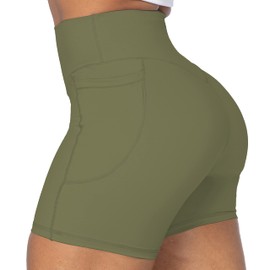 Sunzel - Pantalones cortos de motociclista para mujer en cintura alta con control de abdomen y bolsillos profundos, Verde oliva, XS