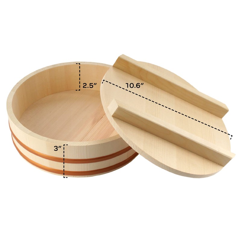 BambooMN 10.6" Hangiri Oke Sushi Rice Cooling Bowl/Tub with Lid,