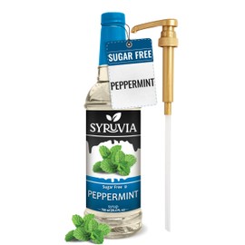 Syruvia Sugar Free Peppermint Syrup for Coffee, Flavored Syrup for Drinks, Lattes, and Desserts – 25.4 fl oz, With Pump