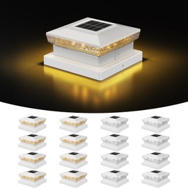 Flyingod Solar Post Light, 16 Pack Fence Post Cap Light for 4x4 5x5 in Square Wood/Vinyl Column, Outdoor Solar LED Light with Cool/Warm Lighting Decorate Garden Patio Porch