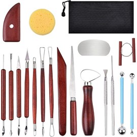 Blisstime 18PCS Clay Sculpting Tools, Basic Clay Pottery Carving Tool Kit with Wooden Handles and Tool Bag