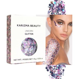 KARIZMA Unicorn Glitter. 10g Chunky Face, Hair Eye and Glitter for Women. Rave, Festival Accessories, Cosmetic Makeup. Loose Set