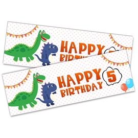x2 Happy 5th Birthday Banner Dinosaur Design Children Kids Party Decoration 3