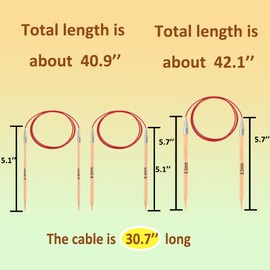 Yarniss Circular Knitting Needles with Cable 32”, Wooden Cable Knitting Needles US Size 8 10 11